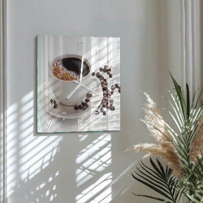 Moderne wandklok glas vierkant Een kopje koffie
