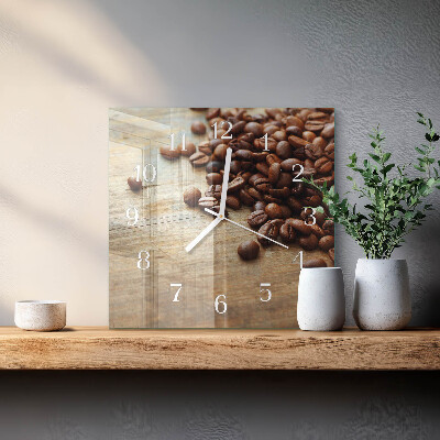 Moderne wandklok glas vierkant Koffiebonen