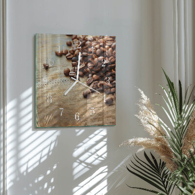 Moderne wandklok glas vierkant Koffiebonen