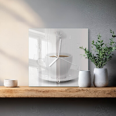 Moderne wandklok glas vierkant Een kopje koffie
