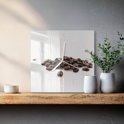 Vierkante glazen wandklok Koffiebonen