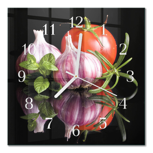 Moderne wandklok glas vierkant Tomaat knoflook