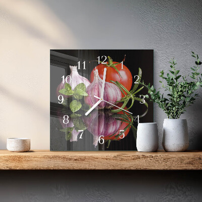 Moderne wandklok glas vierkant Tomaat knoflook