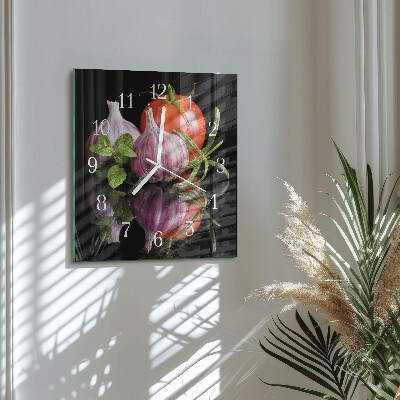 Moderne wandklok glas vierkant Tomaat knoflook