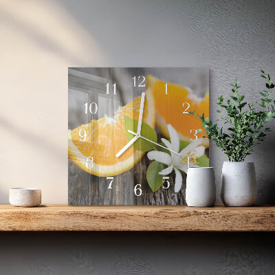 Vierkante glazen wandklok Citrus