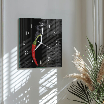 Vierkante glas klok Chilipeper