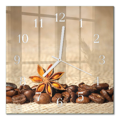 Moderne wandklok glas vierkant Koffiebonen