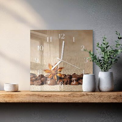 Moderne wandklok glas vierkant Koffiebonen