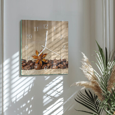 Moderne wandklok glas vierkant Koffiebonen