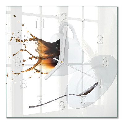 Vierkante glazen wandklok Een kopje koffie