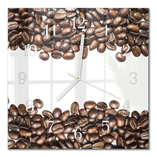 Vierkante glazen wandklok Koffiebonen