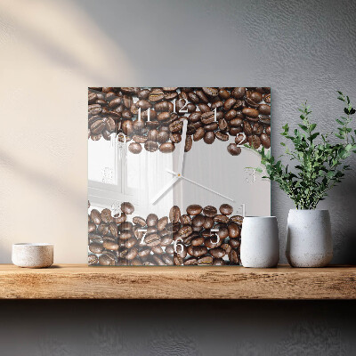 Vierkante glazen wandklok Koffiebonen