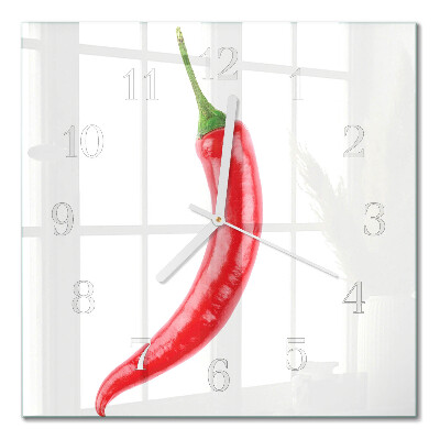 Vierkante glazen klok Chilipeper
