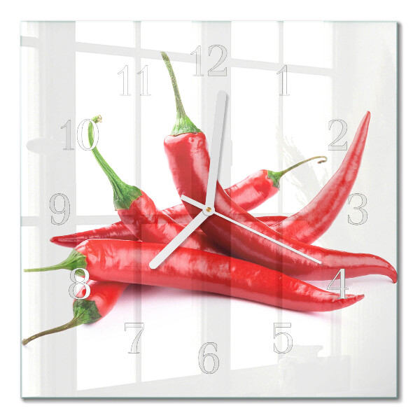Vierkante glas klok Chilipepers