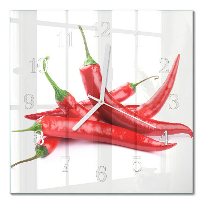Vierkante glas klok Chilipepers