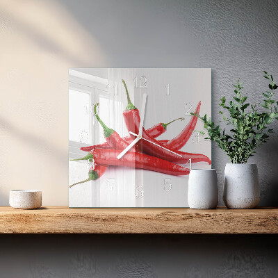 Vierkante glas klok Chilipepers