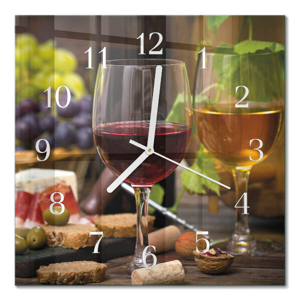 Vierkante glazen wandklok Een glas wijn
