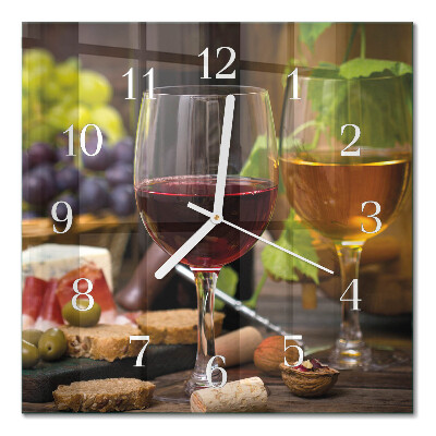 Vierkante glazen wandklok Een glas wijn
