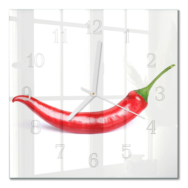 Vierkante glazen wandklok Chilipeper