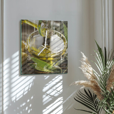 Moderne wandklok glas vierkant Olijfolie