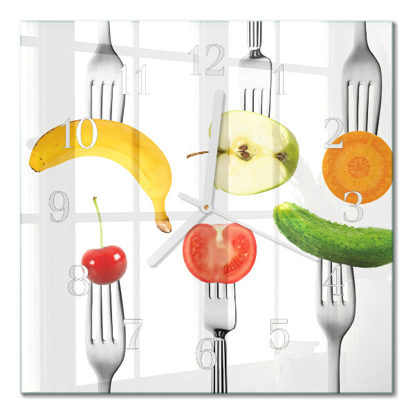 Vierkante glazen wandklok Fruit