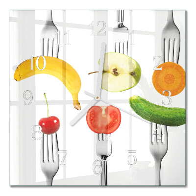 Vierkante glazen wandklok Fruit