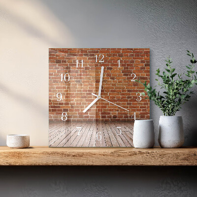 Vierkante glazen wandklok Bakstenen muur