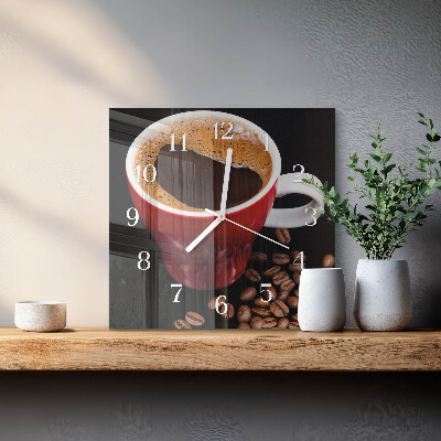 Vierkante glazen klok Een kopje koffie