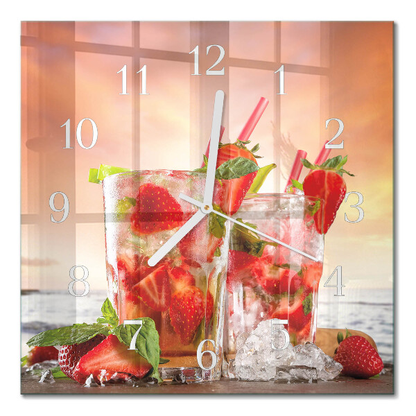 Moderne wandklok glas vierkant Aardbeien