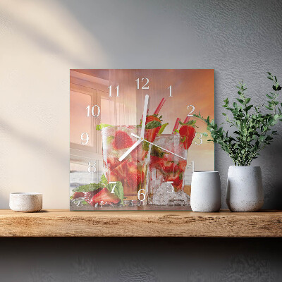 Moderne wandklok glas vierkant Aardbeien