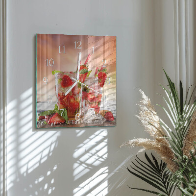 Moderne wandklok glas vierkant Aardbeien