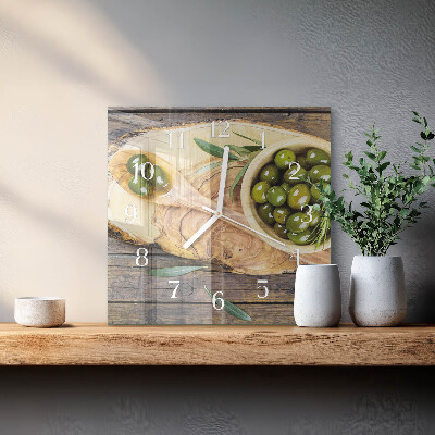 Vierkante glas klok Olijfhout
