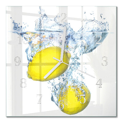 Moderne wandklok glas vierkant Citroenen in water