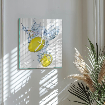 Moderne wandklok glas vierkant Citroenen in water
