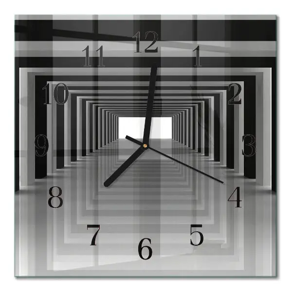Vierkante glazen wandklok 3d-tunnel