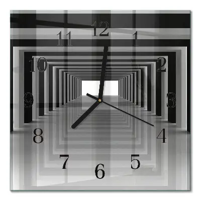 Vierkante glazen wandklok 3d-tunnel