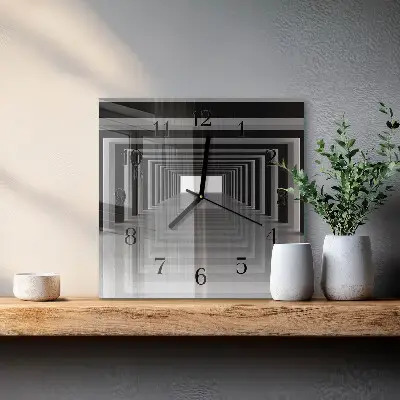 Vierkante glazen wandklok 3d-tunnel