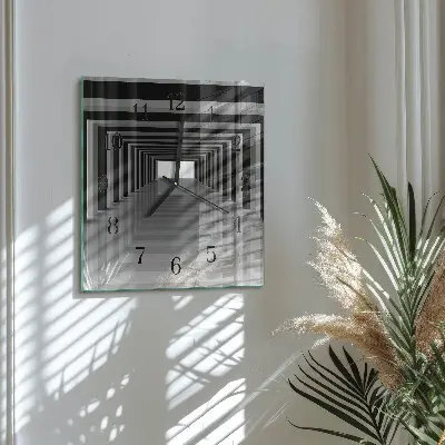 Vierkante glazen wandklok 3d-tunnel