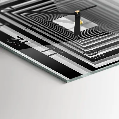 Vierkante glazen wandklok 3d-tunnel