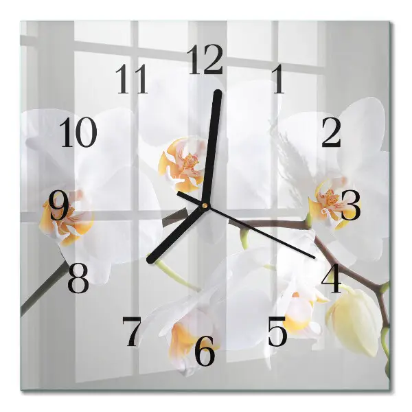 Moderne wandklok glas vierkant Orchidee