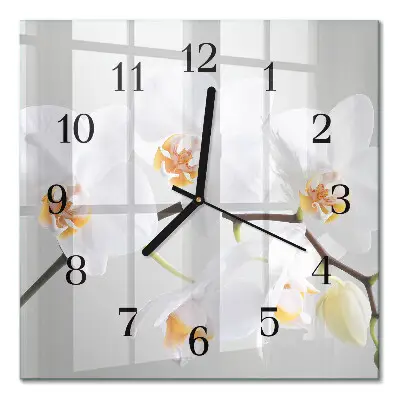 Moderne wandklok glas vierkant Orchidee