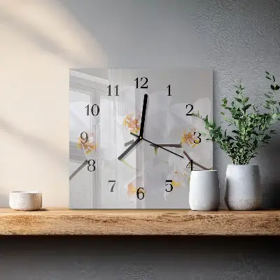 Moderne wandklok glas vierkant Orchidee