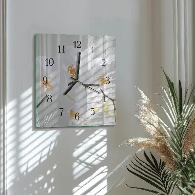 Moderne wandklok glas vierkant Orchidee