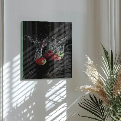 Vierkante glazen wandklok Aardbeien