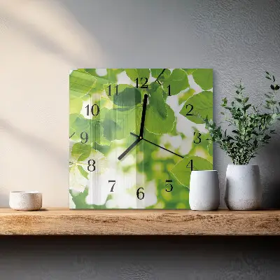 Vierkante glas klok Bladeren