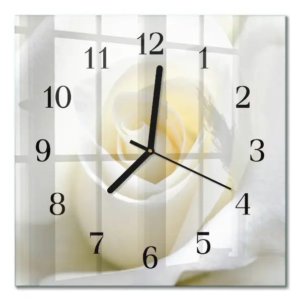 Decoratieve glazen klok vierkant Witte roos