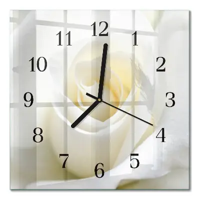 Decoratieve glazen klok vierkant Witte roos