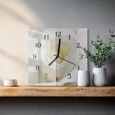 Decoratieve glazen klok vierkant Witte roos