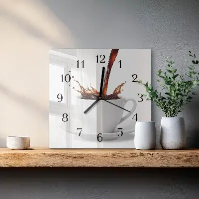 Moderne wandklok glas vierkant Een kopje koffie