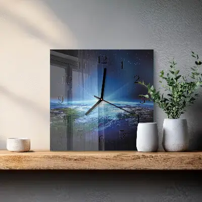 Vierkante glas klok Het universum van de aarde